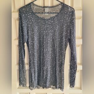 Perfectly Imperfect Sheer Pullover SzXL Blk Long Sleeves Ruffle Hem/Cuffs Layers